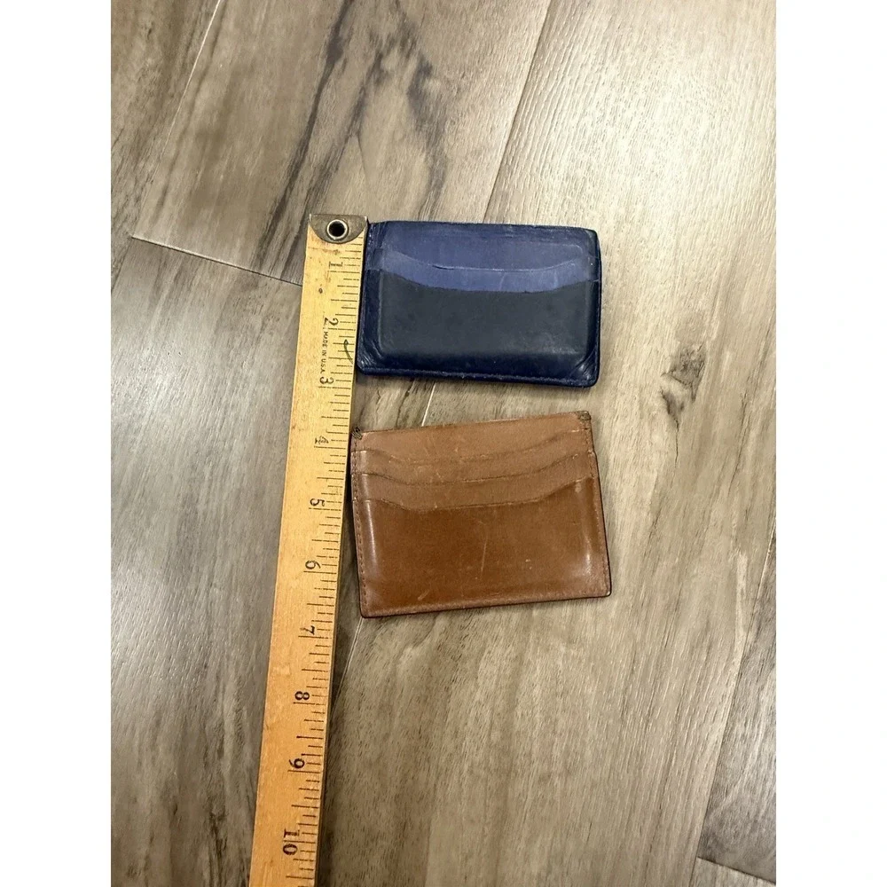 Lot Of 2 J.CREW Men's Tan Brown Leather Cardholder Blue